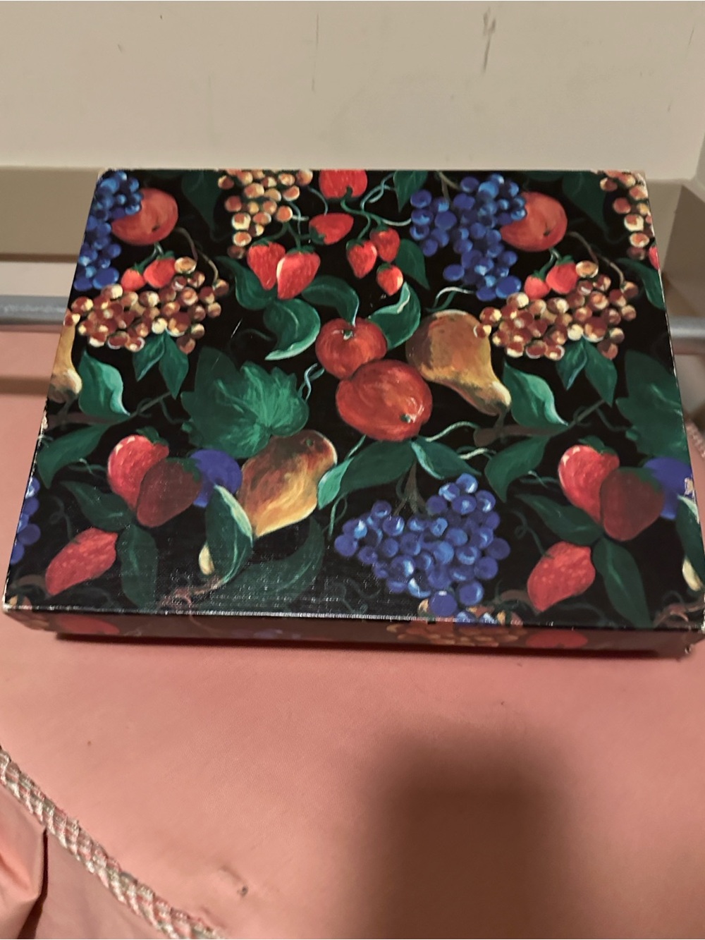 Decorative Fruit Pattern Storage Box - Black Multi